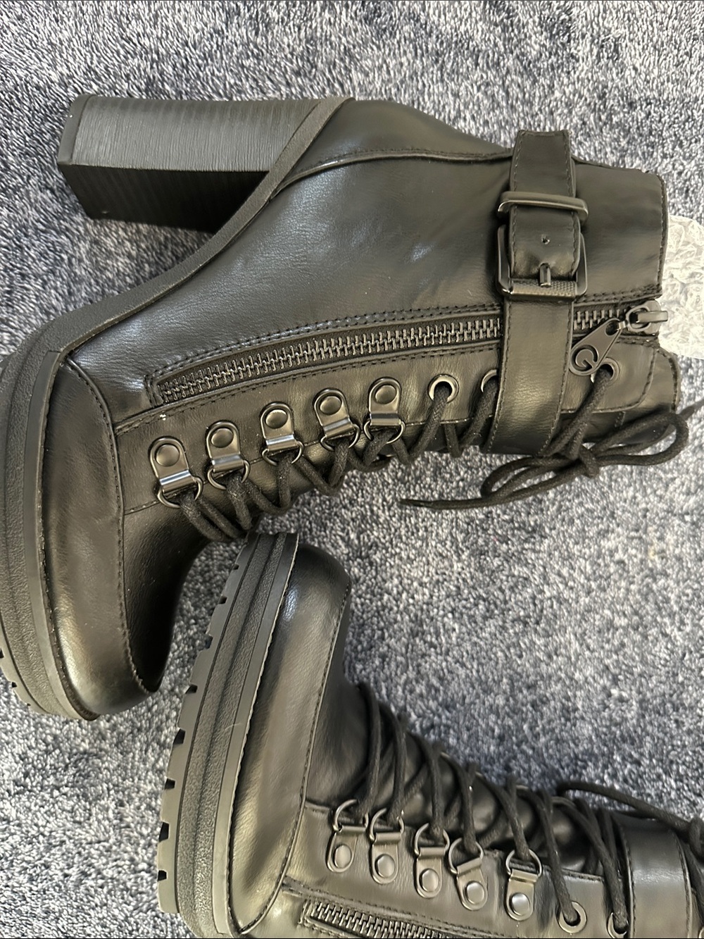 Women's Black Lace-Up Heeled Combat Boots